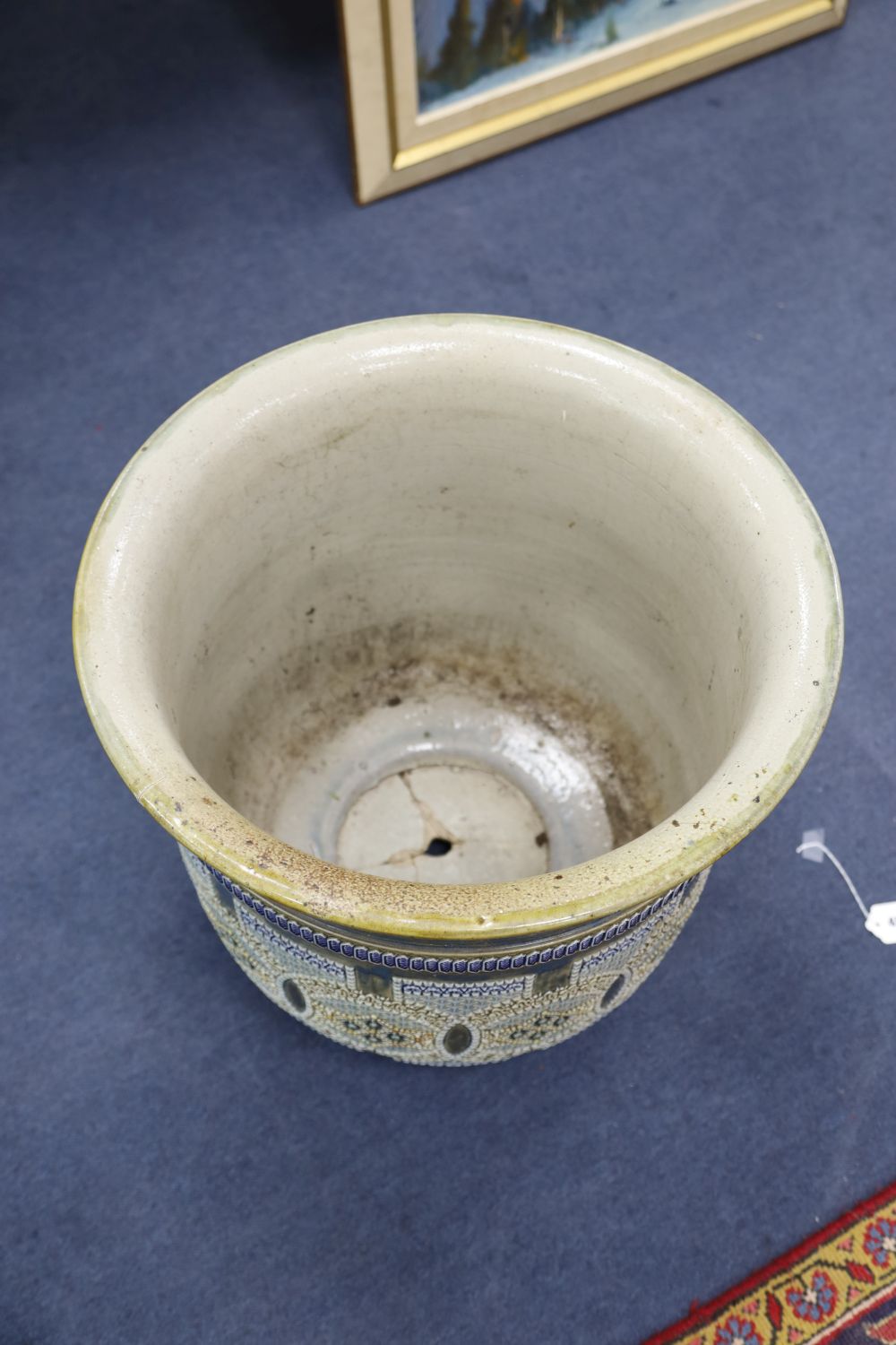 A massive Doulton Lambeth jardiniere, dated 1883, height 46cm